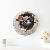 ファンタジーかわいいネズミのひび割れ壁 ラージ壁時計 (ホーム)