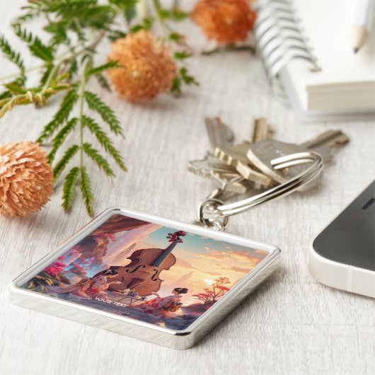 ファンタジーかわいいバイオリンの女の子のお茶 キーホルダー (側面)