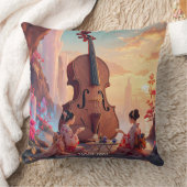 ファンタジーかわいいバイオリンの女の子のお茶 クッション (ブランケット)
