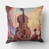 ファンタジーかわいいバイオリンの女の子のお茶 クッション (裏面)