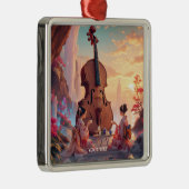 ファンタジーかわいいバイオリンの女の子のお茶 メタルオーナメント (右)