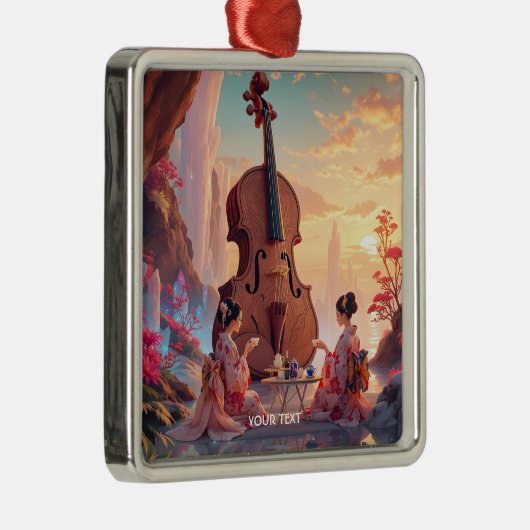ファンタジーかわいいバイオリンの女の子のお茶 メタルオーナメント (右)
