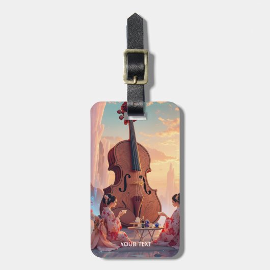 ファンタジーかわいいバイオリンの女の子のお茶 ラゲッジタグ (正面縦)
