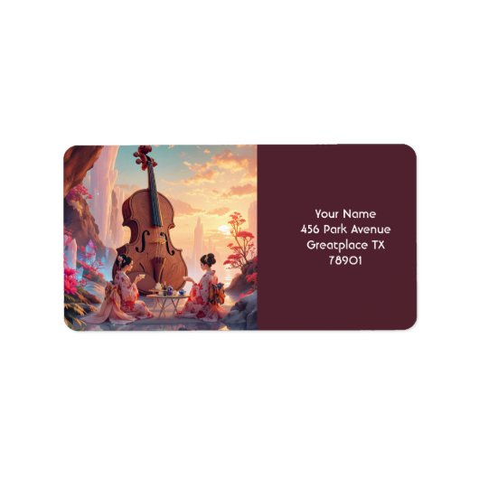 ファンタジーかわいいバイオリンの女の子のお茶 ラベル (正面)