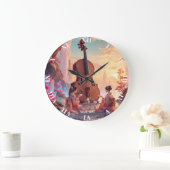 ファンタジーかわいいバイオリンの女の子のお茶 ラージ壁時計 (ホーム)