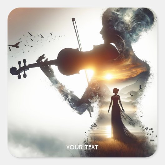 ファンタジーかわいいバイオリンの女の子サン スクエアシール (正面)