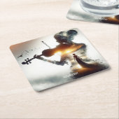 ファンタジーかわいいバイオリンの女の子サン スクエアペーパーコースター (アングル)