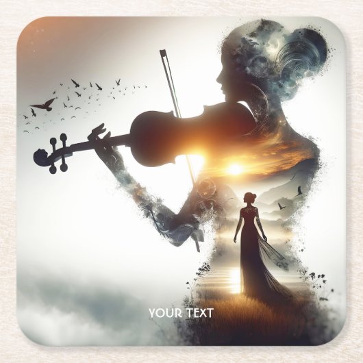 ファンタジーかわいいバイオリンの女の子サン スクエアペーパーコースター (正面)