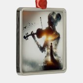 ファンタジーかわいいバイオリンの女の子サン メタルオーナメント (右)