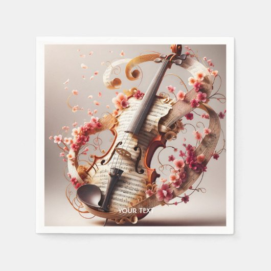 ファンタジーかわいいバイオリン音色の花 スタンダードカクテルナプキン (正面)