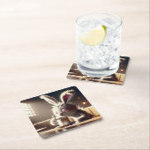 ファンタジーかわいいバニー飲みコーヒー スクエアペーパーコースター (インサイチュ)