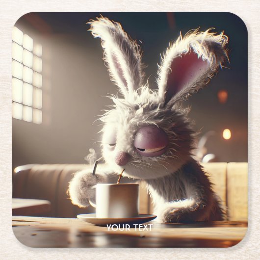 ファンタジーかわいいバニー飲みコーヒー スクエアペーパーコースター (正面)
