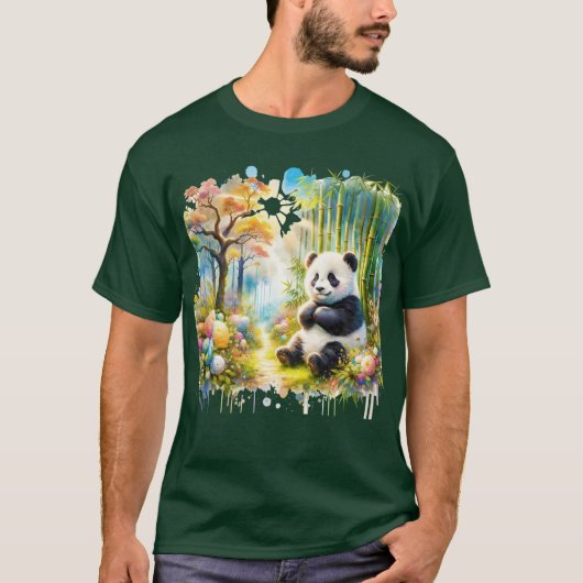 ファンタジーかわいいパンダ竹林 Tシャツ (正面)