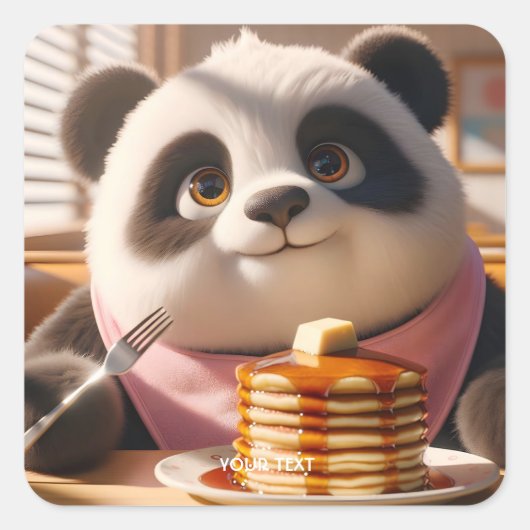 ファンタジーかわいいパンダ食べのパンケーキ スクエアシール (正面)