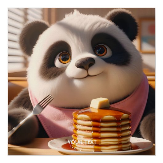 ファンタジーかわいいパンダ食べのパンケーキ ポスター (正面)