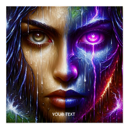 ファンタジーかわいいパープルアイ顔 ポスター (正面)