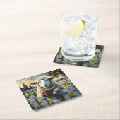 ファンタジーかわいいヒツジ夕べ スクエアペーパーコースター (インサイチュ)