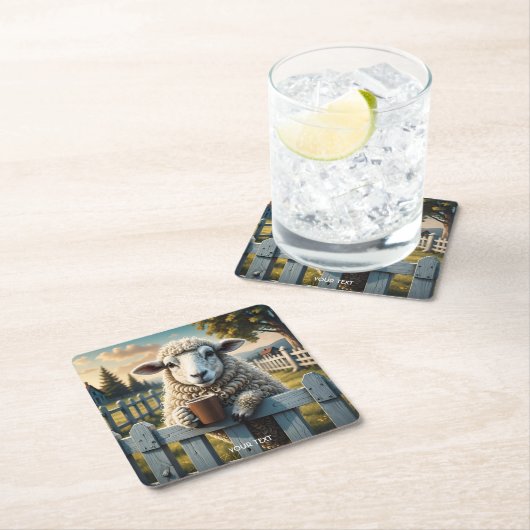 ファンタジーかわいいヒツジ夕べ スクエアペーパーコースター (インサイチュ)