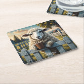 ファンタジーかわいいヒツジ夕べ スクエアペーパーコースター (アングル)