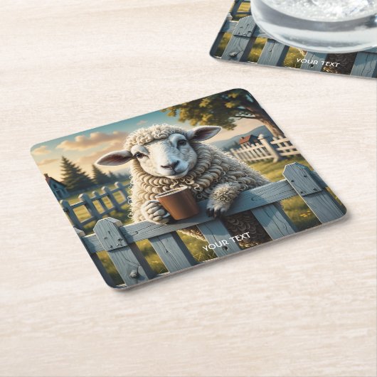 ファンタジーかわいいヒツジ夕べ スクエアペーパーコースター (アングル)