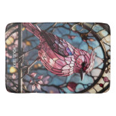ファンタジーかわいいピンクのステイングラス鳥 バスマット (正面)