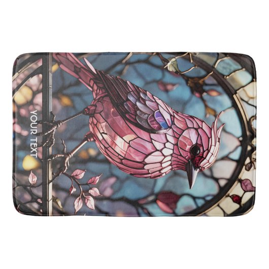 ファンタジーかわいいピンクのステイングラス鳥 バスマット (正面)