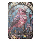 ファンタジーかわいいピンクのステイングラス鳥 バスマット (正面縦)