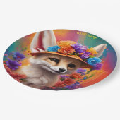 ファンタジーかわいいフェネックキツネ花 ペーパープレート (アングル)