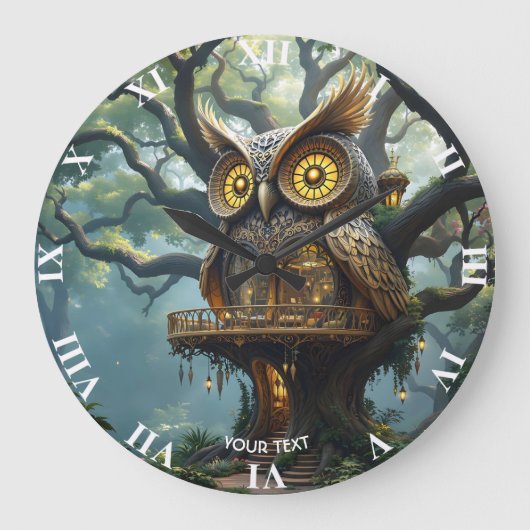 ファンタジーかわいいフクロウの森 ラージ壁時計 (正面)