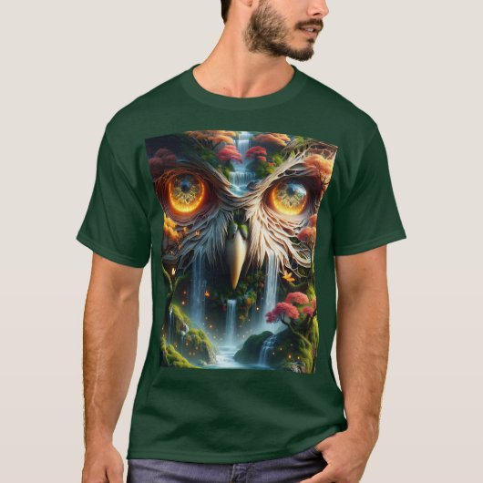ファンタジーかわいいフクロウの滝 Tシャツ (正面)
