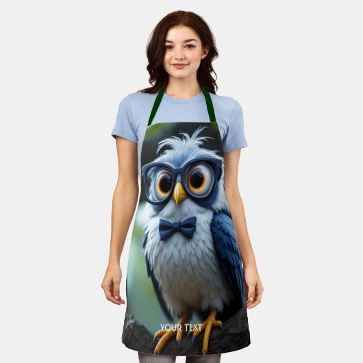 ファンタジーかわいいフクロウの眼鏡弓 エプロン (着用した状態)