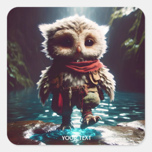 ファンタジーかわいいフクロウ冒険者の水 スクエアシール