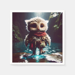 ファンタジーかわいいフクロウ冒険者の水 スタンダードカクテルナプキン