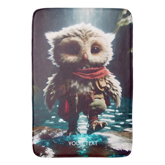 ファンタジーかわいいフクロウ冒険者の水 バスマット (正面縦)