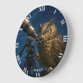 ファンタジーかわいいフクロウ望遠鏡ナイト ラージ壁時計 (傾斜)