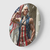 ファンタジーかわいいフラッグ強い男 ラージ壁時計 (傾斜)