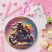 ファンタジーかわいいブルライディングバイク ペーパープレート (パーティー)