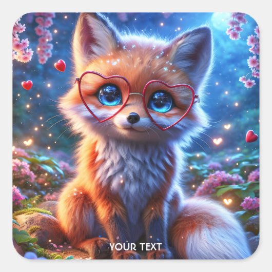 ファンタジーかわいいベビーキツネグラス スクエアシール (正面)