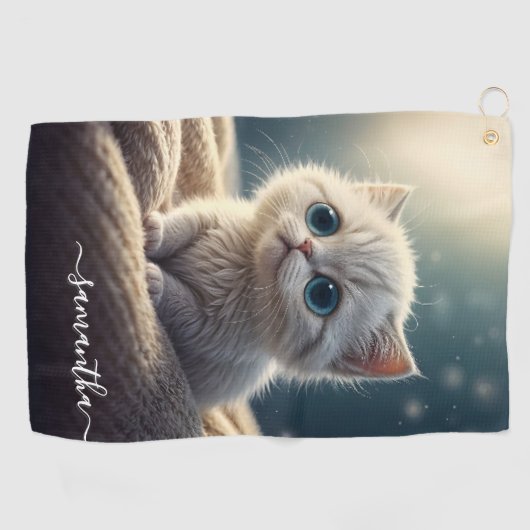 ファンタジーかわいいベビーキティキャットラバーパーソナライズされたズ ゴルフタオル (横)