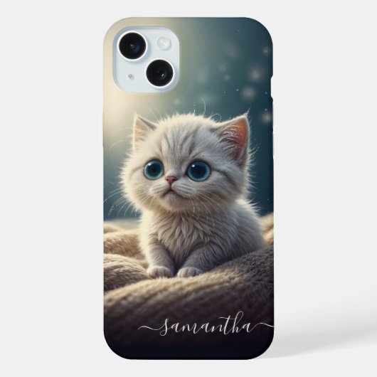 ファンタジーかわいいベビーキティキャットラバーパーソナライズされたズ iPhoneケース (裏面)
