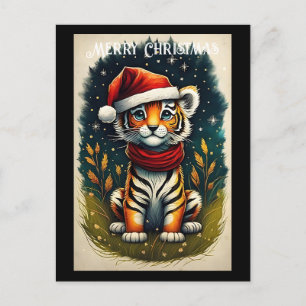 ファンタジーかわいいベビータイガーサンタクリスマス ポストカード