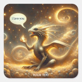 ファンタジーかわいいベビードラゴンラブ スクエアシール (正面)
