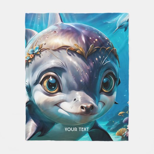 ファンタジーかわいいベビードルフィンフラワー フリースブランケット (正面)