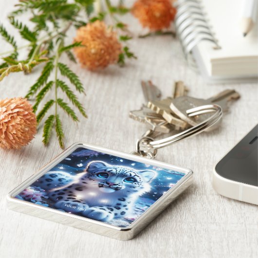 ファンタジーかわいいベビーユキヒョウ キーホルダー (側面)