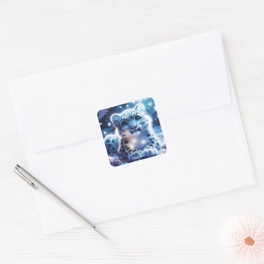 ファンタジーかわいいベビーユキヒョウ スクエアシール (封筒)