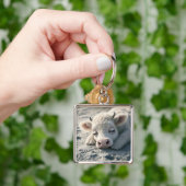 ファンタジーかわいいベビー牛の眠り キーホルダー (手)