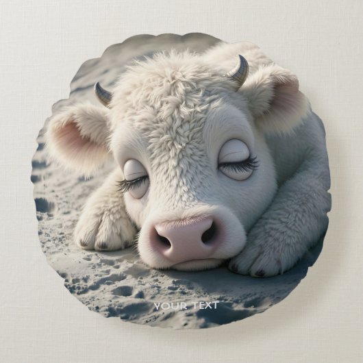 ファンタジーかわいいベビー牛の眠り ラウンドクッション (正面)