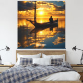 ファンタジーかわいいボートサンセットシー キャンバスプリント (インサイチュ (寝室))