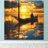 ファンタジーかわいいボートサンセットシー キャンバスプリント (インサイチュ (ウッドフロア))