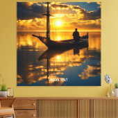 ファンタジーかわいいボートサンセットシー キャンバスプリント (インサイチュ (リビング))
